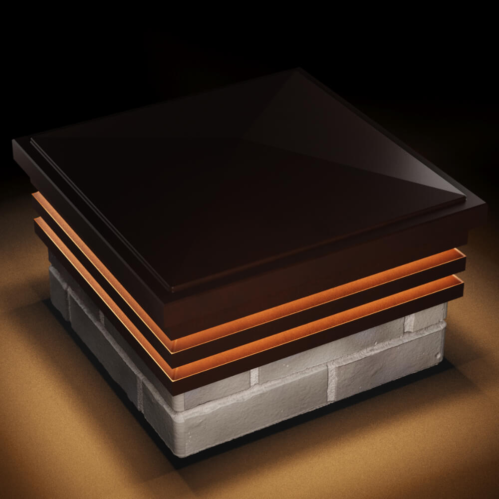 Колпак Zking Бона ХайТек Коричневый на столб 1.5х1.5 кирпича (385х385мм) с подсветкой в Миассе фото