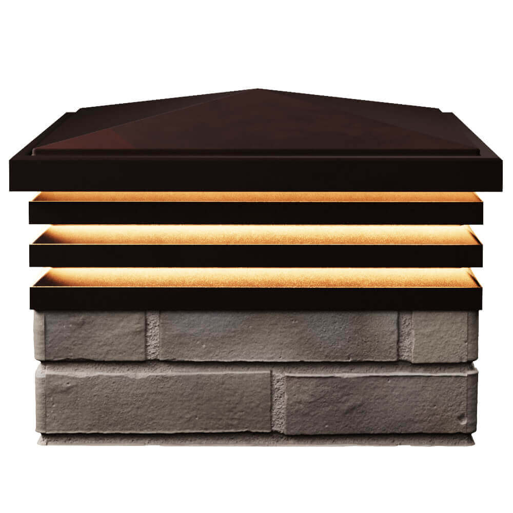 Колпак Zking Бона ХайТек Коричневый на столб 1.5х1.5 кирпича (385х385мм) с подсветкой в Миассе фото